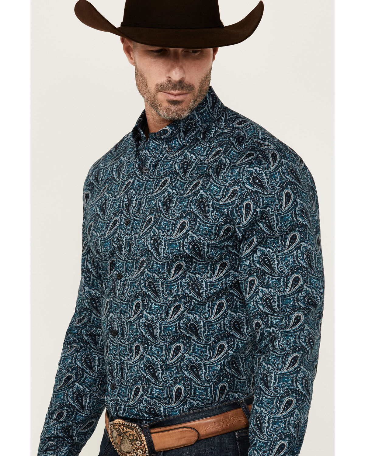 Image #2 - Cody James Men's Lasso Paisley Print Long Sleeve Button-Down Stretch Western Shirt - Big, Blue, hi-res