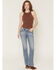 Image #3 - Miss Me Women's Medium Wash Mid Rise Logo Pocket Bootcut Stretch Denim Jeans, Medium Wash, hi-res