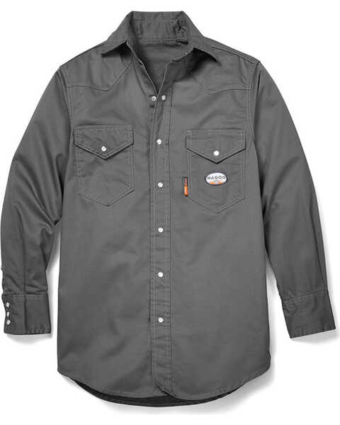 Rasco Men's FR Solid Lightweight Long Sleeve Pearl Snap Work Shirt , Grey, hi-res