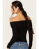 Shyanne Women's Pointelle Ribbed Off The Shoulder Top, Black, hi-res