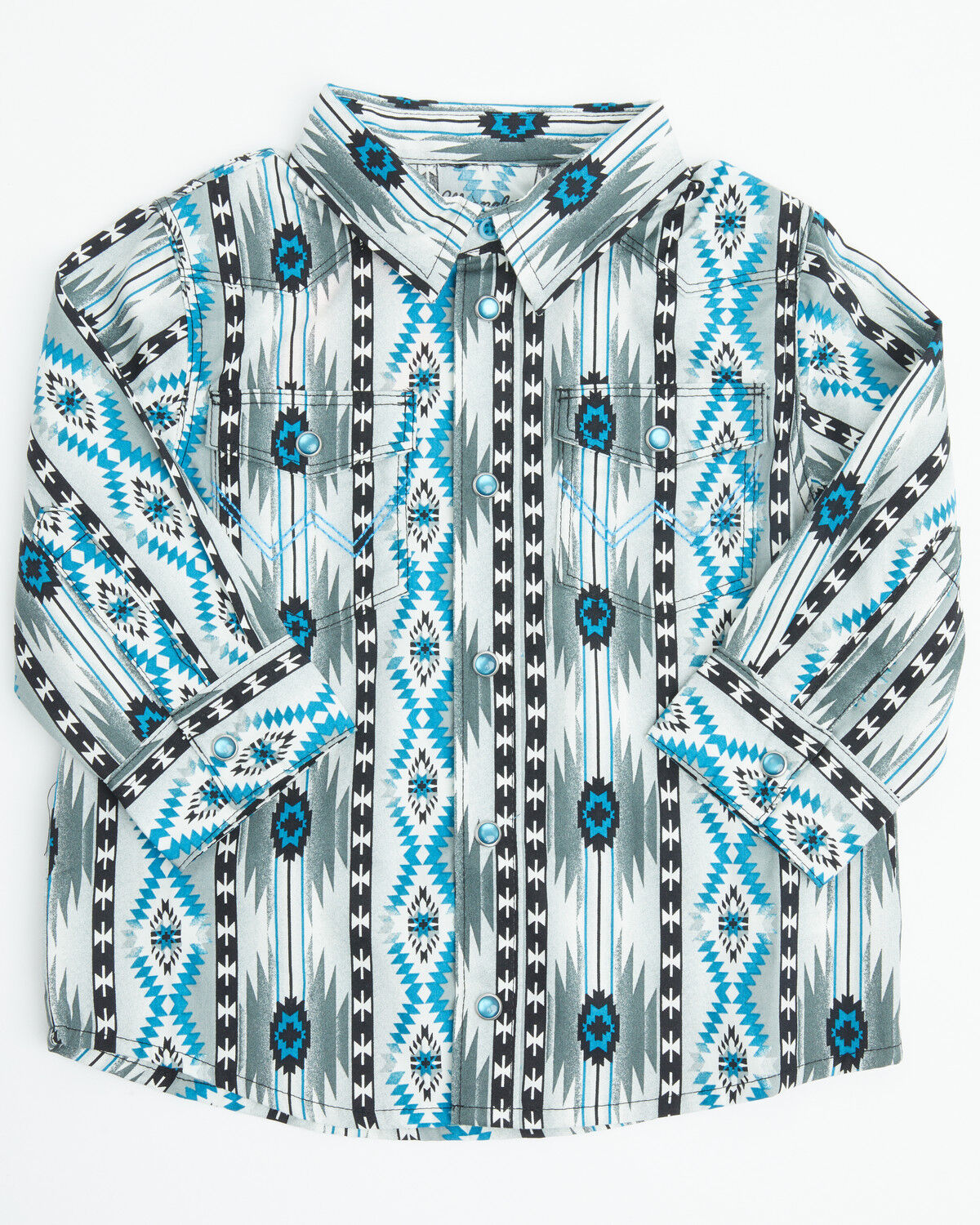 Image #1 - Wrangler Toddler Boys' Southwestern Print Long Sleeve Snap Western Shirt, Grey, hi-res