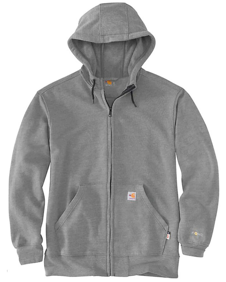 Carhartt Men's FR Force Heather Granite Original Fit Zip-Front Hooded Work Sweatshirt , Grey, hi-res