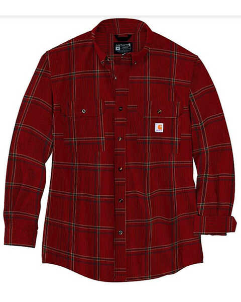 Carhartt Men's Loose Fit Midweight Chambray Long Sleeve Plaid Print T-Shirt, Red, hi-res