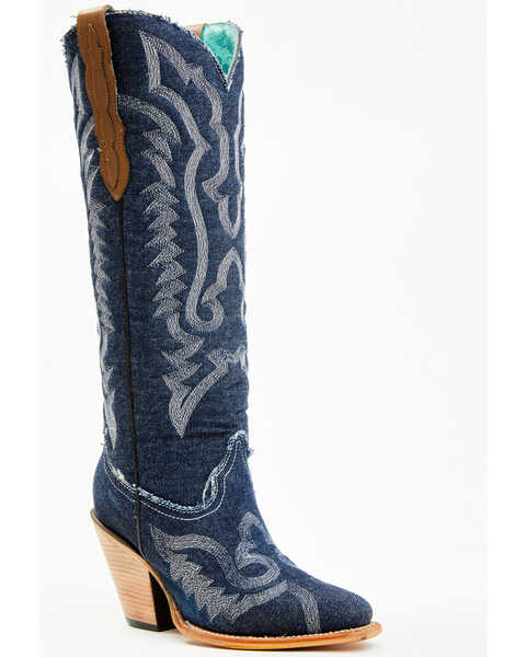 Image #1 - Corral Women's Denim Embroidered Tall Western Boots - Pointed Toe , Medium Blue, hi-res
