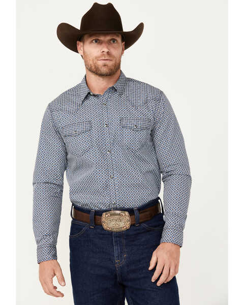 Image #1 - Cody James Men's Reride Geo Print Long Sleeve Snap Western Shirt - Tall , Navy, hi-res