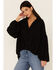Skies Are Blue Women's Textured Shadow Stripe Drapey Shirt, Black, hi-res