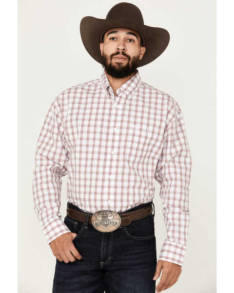 Image #1 - George Strait by Wrangler Men's Checkered Print Long Sleeve Button-Down Shirt, White, hi-res