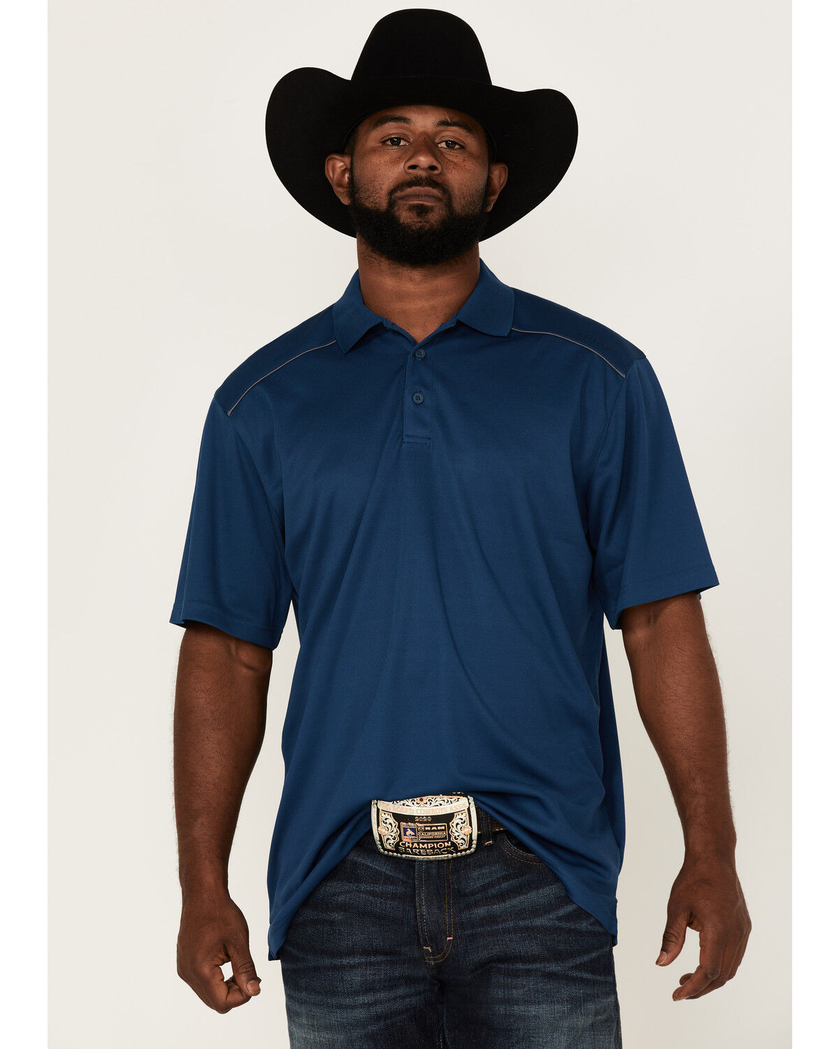 10030945 ARIAT Mens Crystal Blue Edge Tek Short Sleeve Polo Shirt