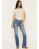 Image #3 - Miss Me Women's Medium Wash Mid Rise Americana Blowout Bootcut Stretch Denim Jeans, Medium Wash, hi-res