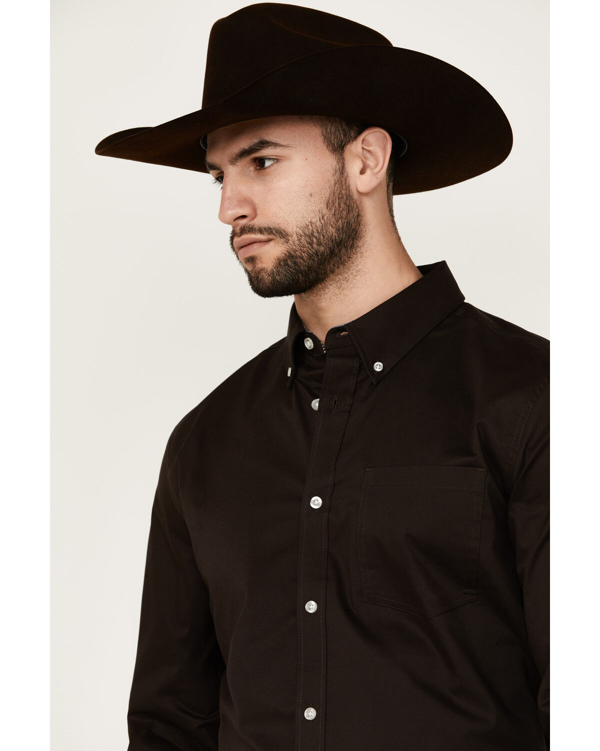 Image #2 - Cody James Men's Basic Solid Long Sleeve Button-Down Stretch Western Shirt, Brown, hi-res