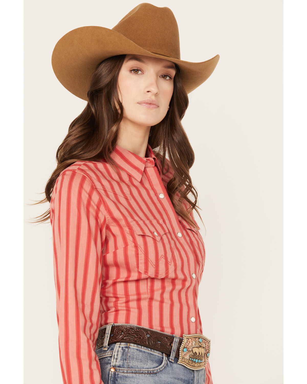 Image #2 - Wrangler Women's Striped Long Sleeve Western Pearl Snap Shirt, , hi-res