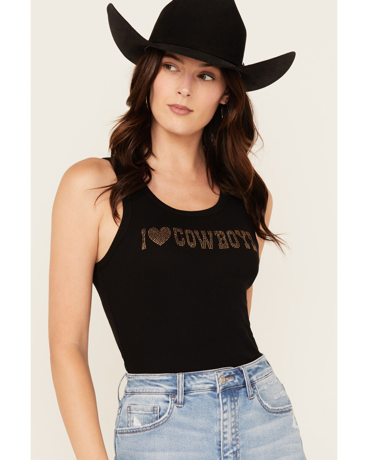 Image #2 - Youth in Revolt Women's I Heart Cowboys Ribbed Tank, Black, hi-res