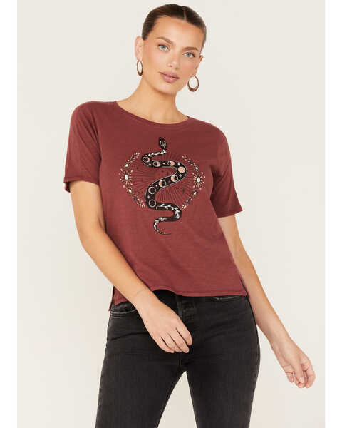 Shyanne Women's Celestial Snake Graphic Tee, Wine, hi-res
