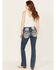Image #1 - Miss Me Women's Dark Wash Mid Rise Floral Paisley Wing Bootcut Jeans, Dark Blue, hi-res