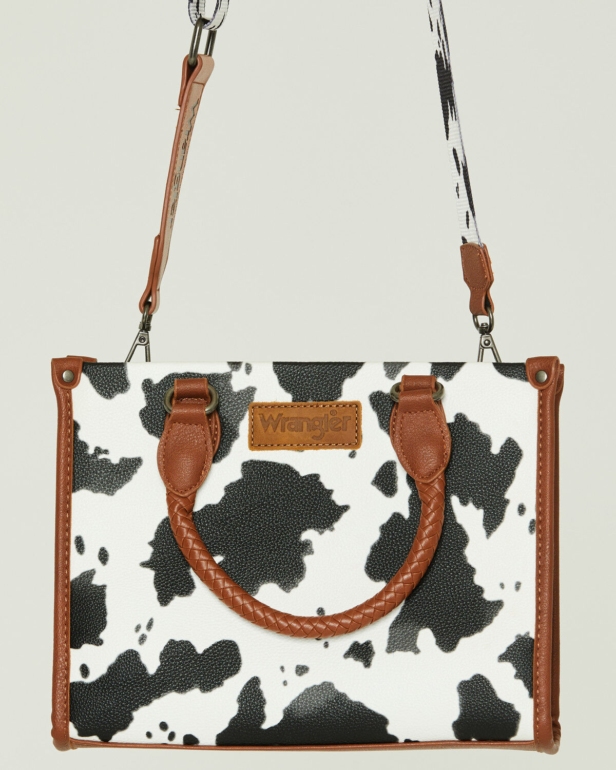 Image #2 - Wrangler Women's Boot Barn Exclusive Daisy Cow Print Tote with Tassel, Brown, hi-res