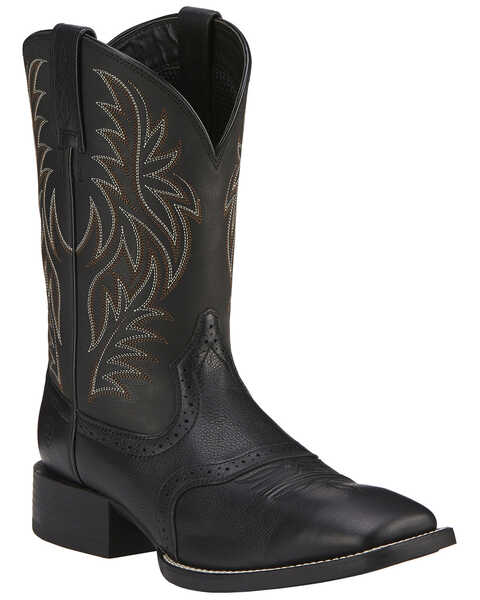Ariat Sport Western Cowboy Boots - Wide Square Toe, Black, hi-res