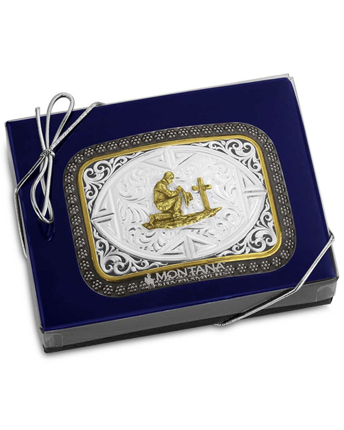 Image #3 - Montana Silversmiths Desert Sky Belt Buckle with Praying Cowboy, Silver, hi-res