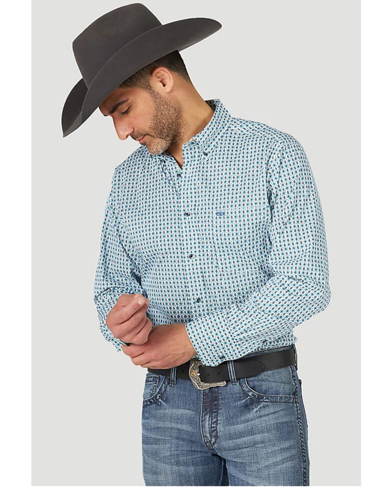 Wrangler 20X Men's AC Geo Print Performance Button-Down Western Shirt , Blue, hi-res
