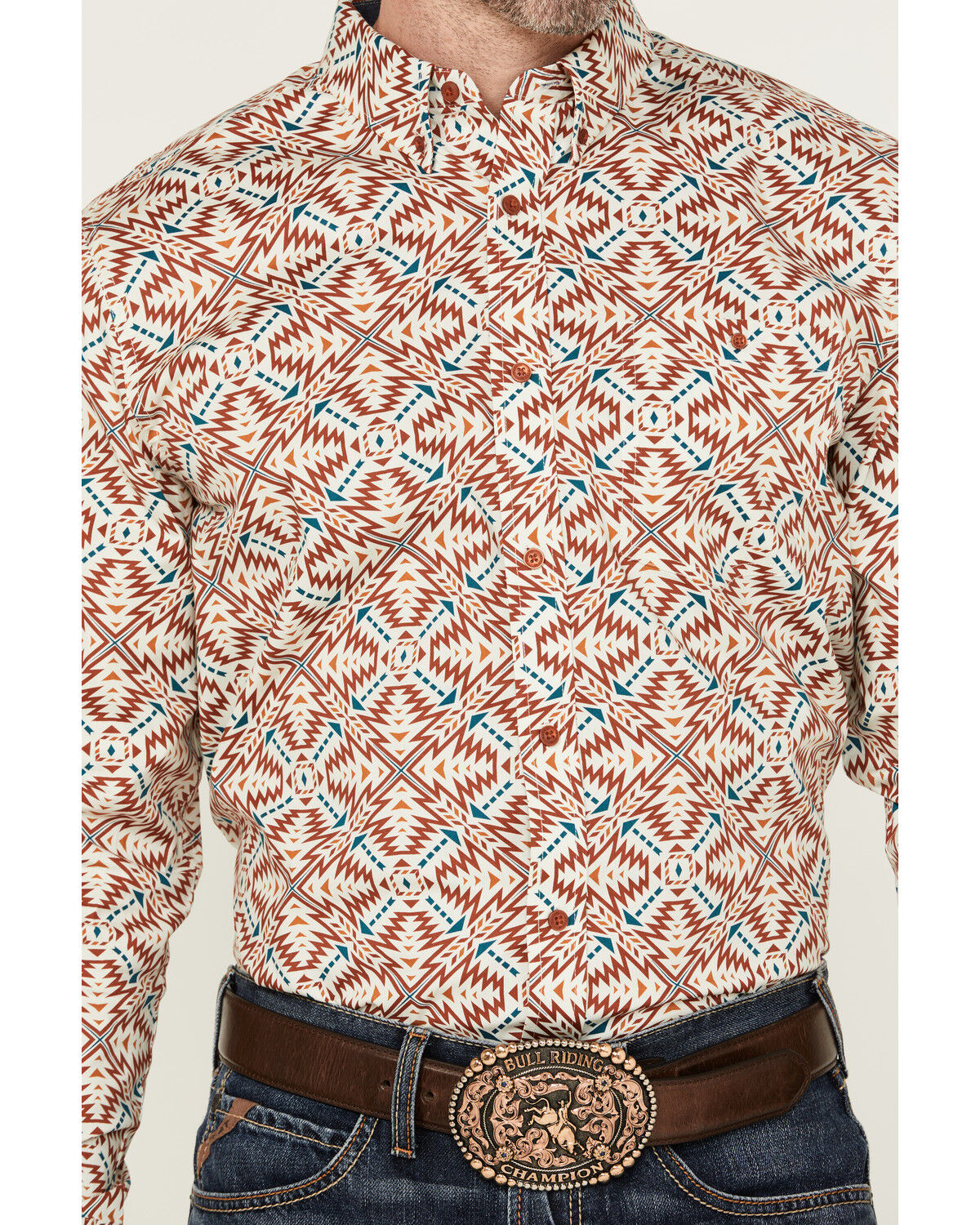 Image #3 - RANK 45® Men's Lagos Southwestern Print Long Sleeve Button-Down Performance Stretch Western Shirt, Ivory, hi-res