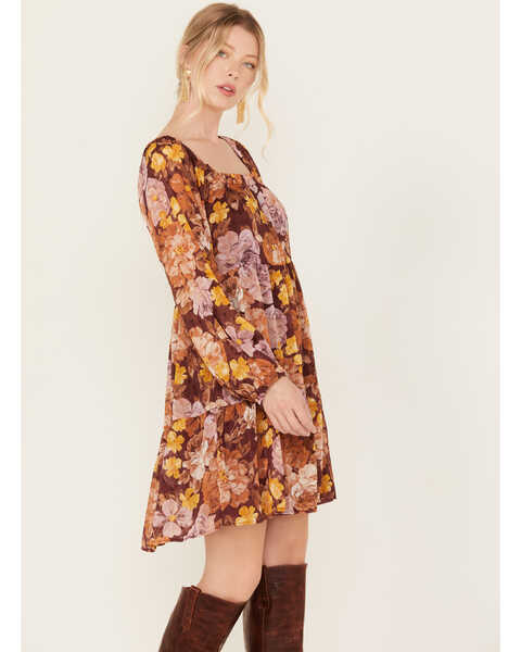 Image #3 - En Creme Women's Floral Print Long Sleeve Mini Dress, Multi, hi-res