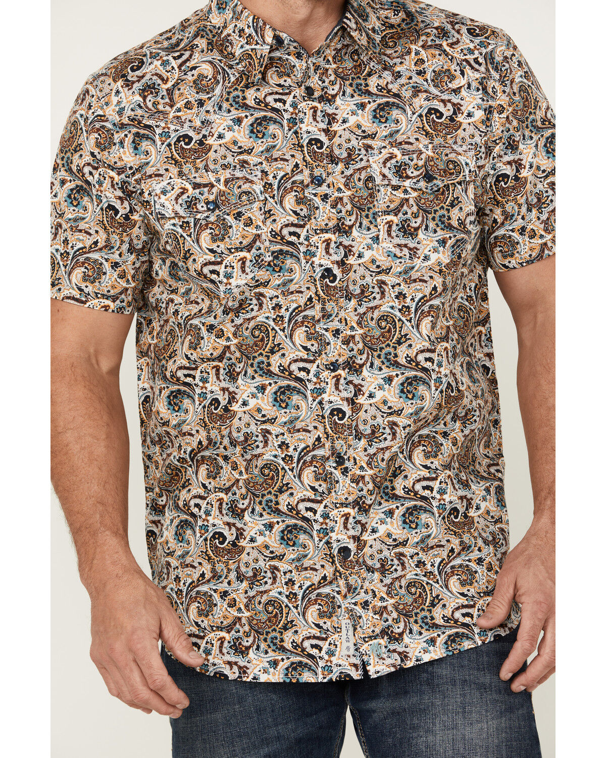 Image #3 - Moonshine Spirit Men's Sicilly Paisley Print Short Sleeve Snap Western Shirt, Multi, hi-res