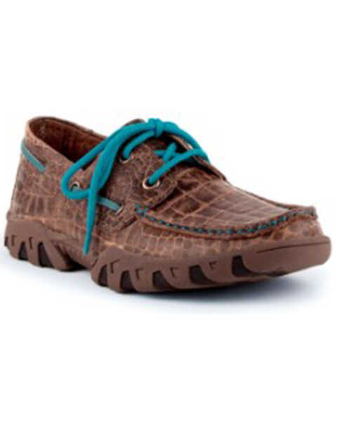 Image #1 - Ferrini Women's Genuine Crocodile Print Shoes - Moc Toe, Brown, hi-res