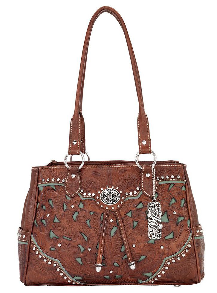 American West Lady Lace Multi-Compartment Tote, Brown, hi-res