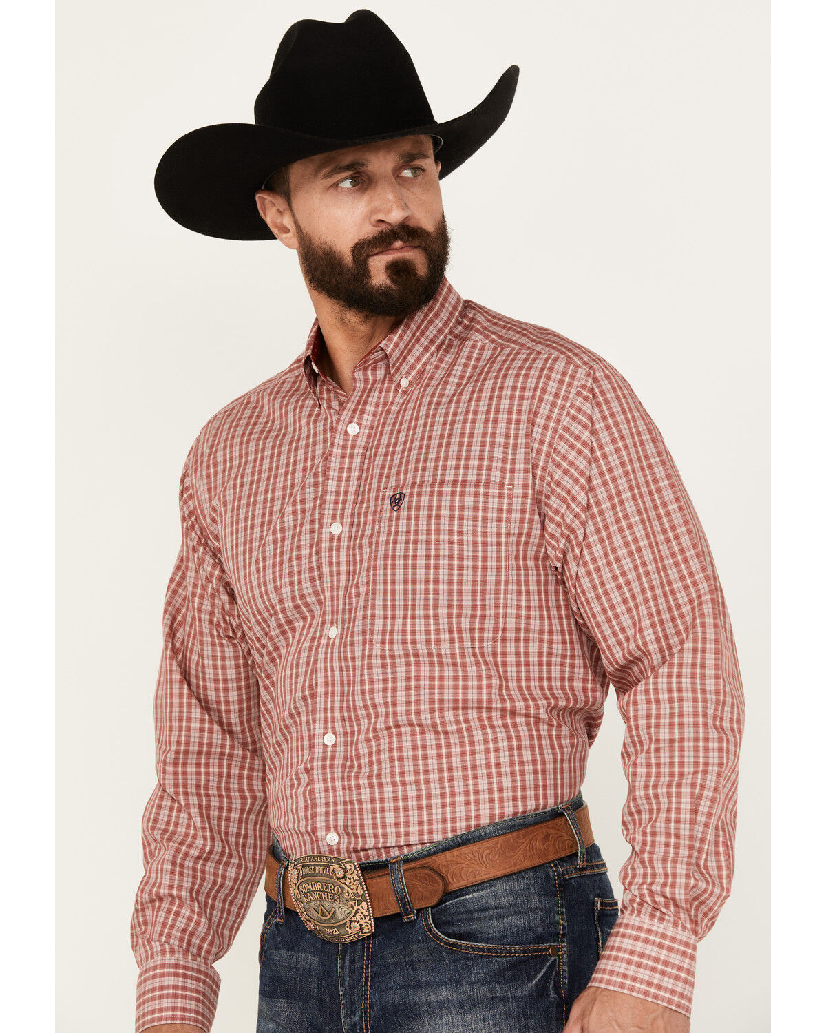 Image #2 - Ariat Men's Kairo Plaid Print Long Sleeve Button-Down Western Shirt, Red, hi-res