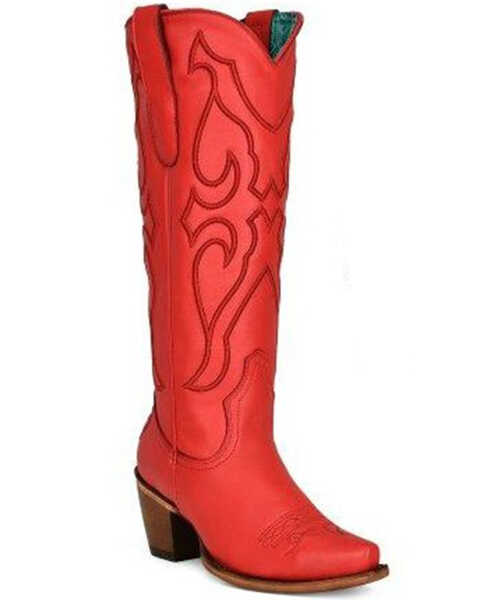 Corral Women's Tall Leather Western Boots - Snip Toe, Red, hi-res