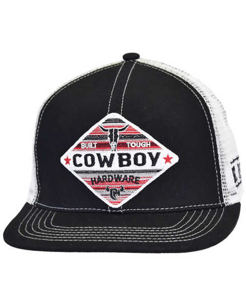 Image #1 - Cowboy Hardware Men's Built Tough Flat Bill Trucker Cap , Black, hi-res