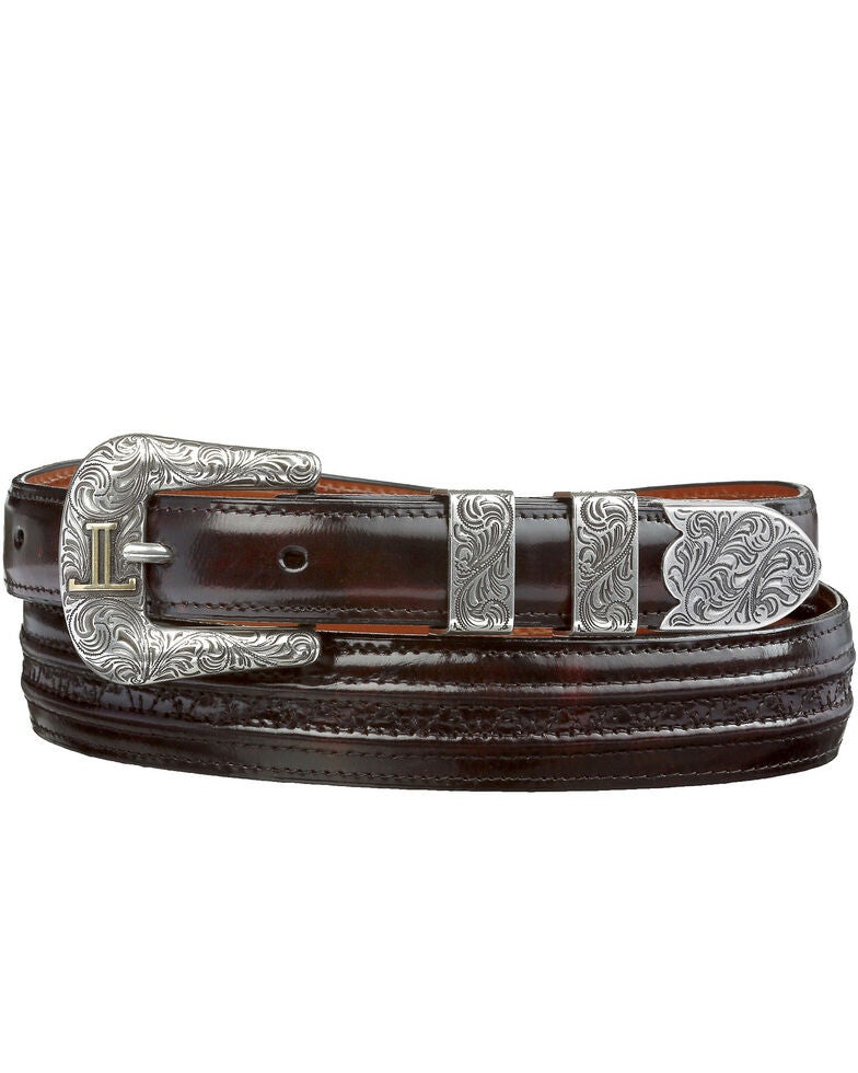 Lucchese Men's Black Cherry Goat with Hobby Stitch Leather Belt Sheplers
