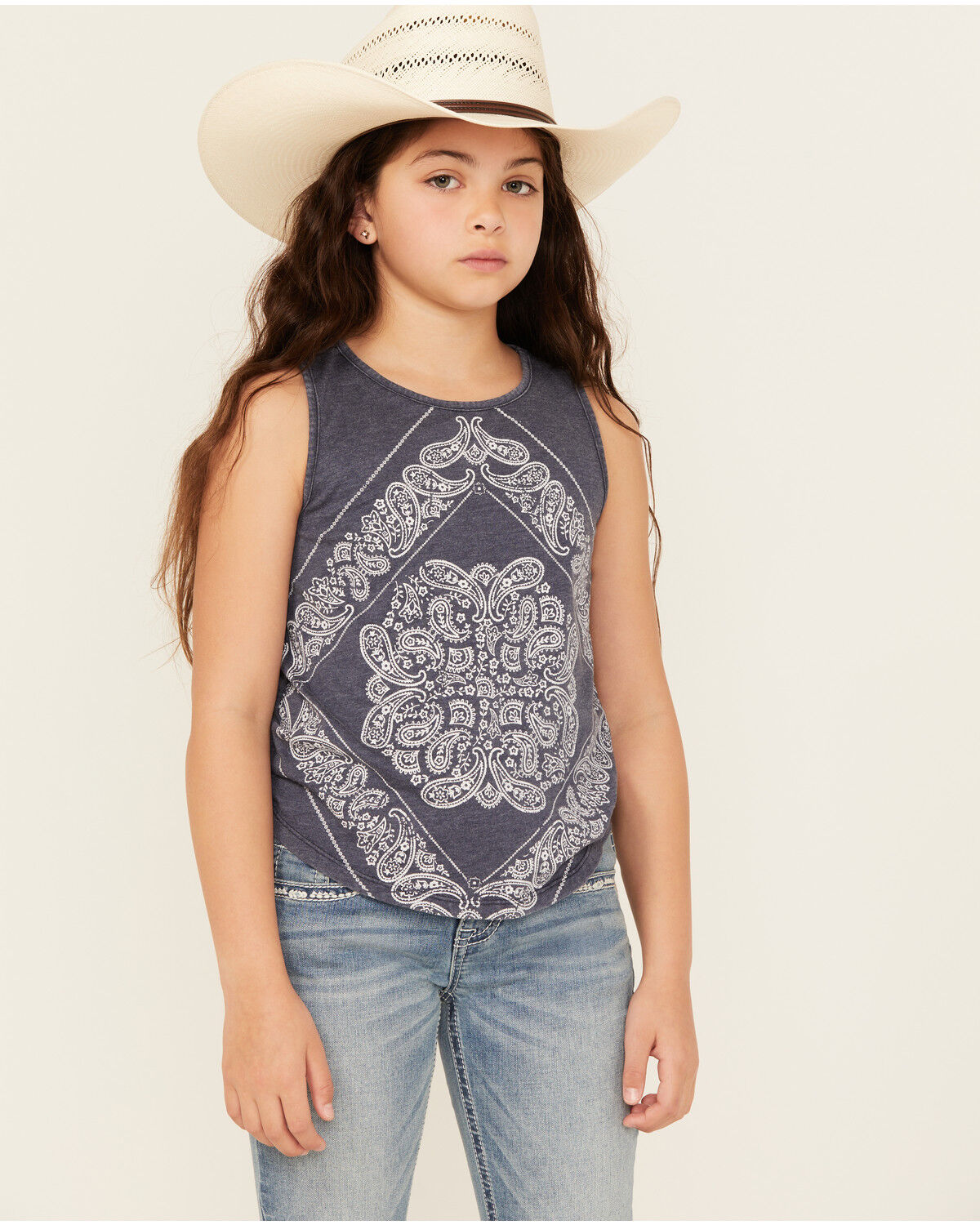Image #1 - Rock & Roll Denim Girls' Bandana Print Tank, Blue, hi-res