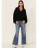 Skies Are Blue Women's Textured Shadow Stripe Drapey Shirt, Black, hi-res