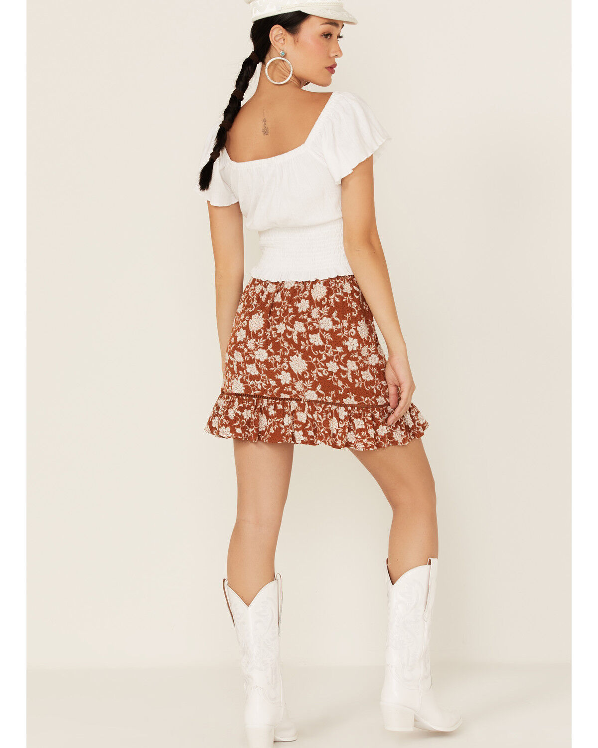 Image #3 - Shyanne Women's Floral Dot Print Button Front Skirt, Brown, hi-res