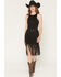 Image #1 - Rock & Roll Denim Women's Faux Suede Fringe Belted Sleeveless Midi Dress, Black, hi-res