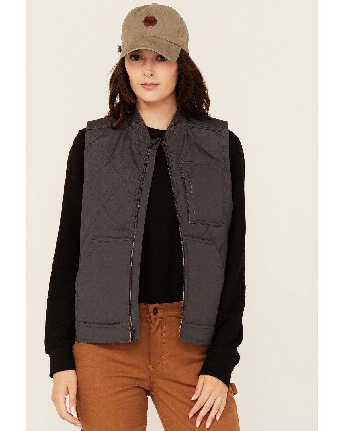 Lucky Brand Workwear Women's Tactical Insulated Canvas Quilted Vest, Grey, hi-res