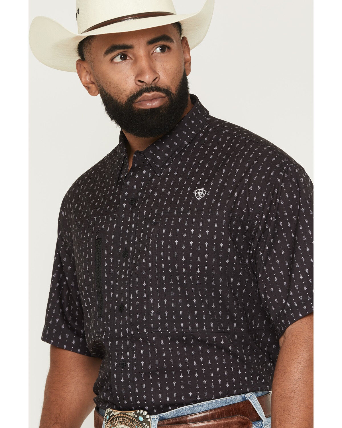 Image #2 - Ariat Men's Printed VentTEK Short Sleeve Button-Down Shirt, Black, hi-res