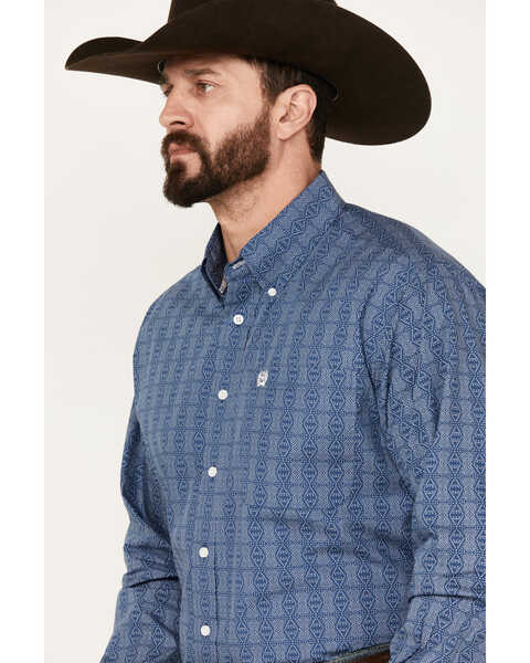 Image #2 - Cinch Men's Geo Print Long Sleeve Button Down Western Shirt, Blue, hi-res