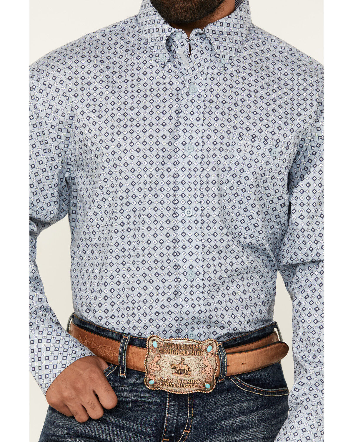 Image #3 - George Strait by Wrangler Men's Geo Print Long Sleeve Button-Down Stretch Western Shirt - Tall, Blue, hi-res