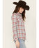 Image #2 - Wrangler Retro Women's Boot Barn Exclusive Long Sleeve Snap Western Flannel Shirt, Steel Blue, hi-res