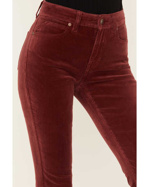 Image #2 - Shyanne Women's Syrah High Rise Velveteen Stretch Flare Jeans , Dark Red, hi-res