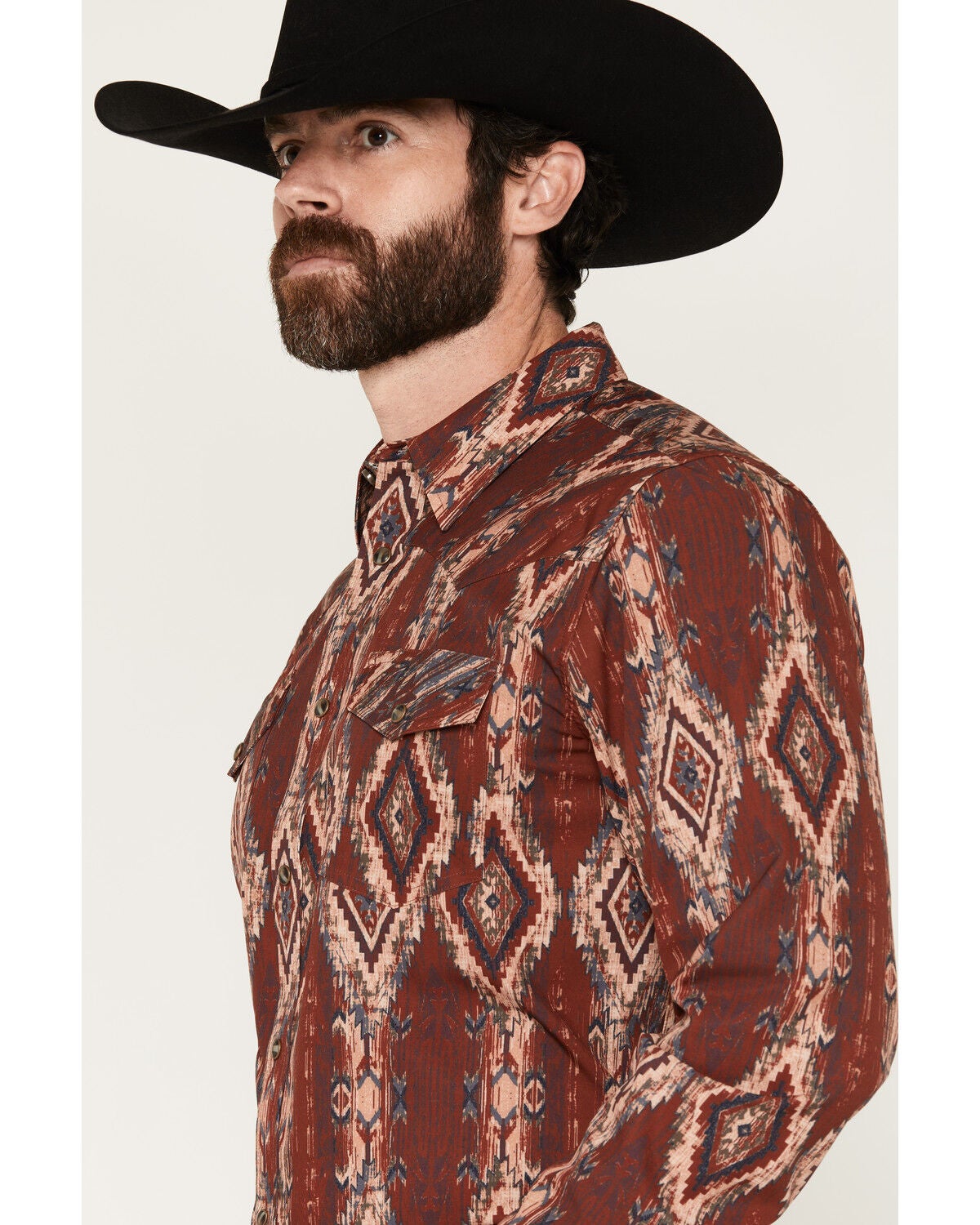 Image #2 - RANK 45&reg; Men's Fireball Southwestern Long Sleeve Snap Stretch Performance Western Shirt, Red, hi-res