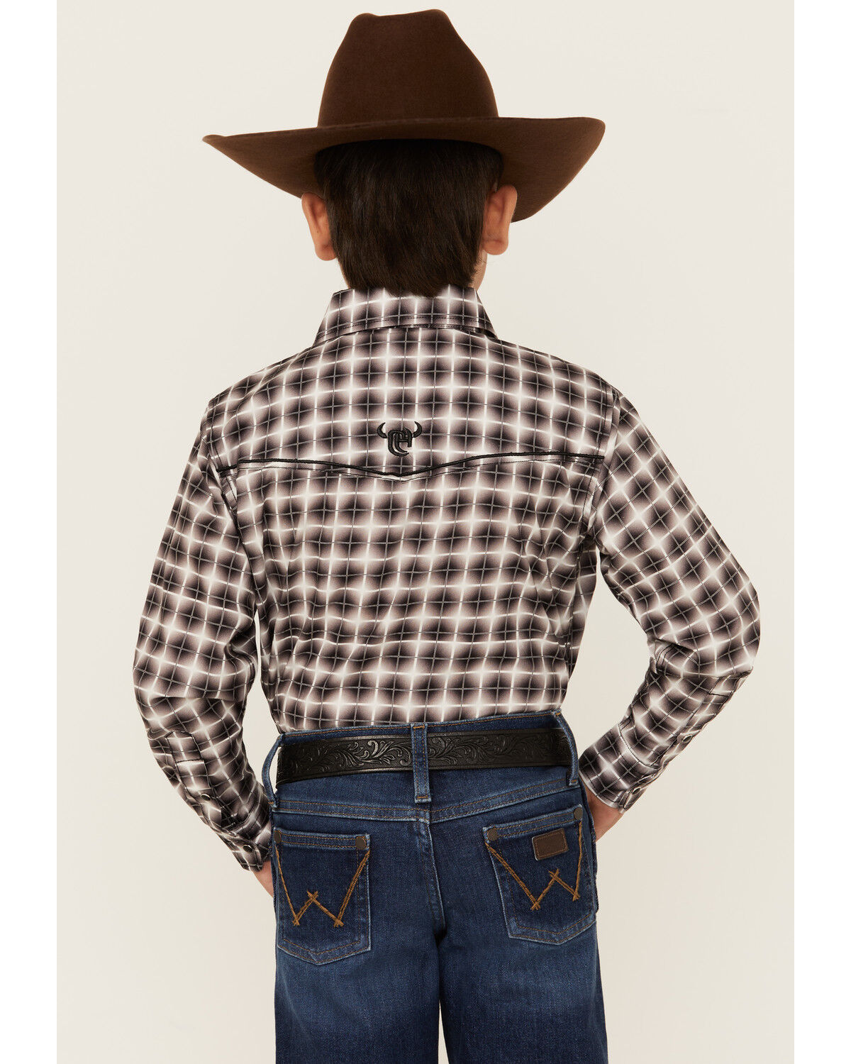 Image #4 - Cowboy Hardware Boys' Plaid Print Long Sleeve Snap Stretch Western Shirt, Black, hi-res