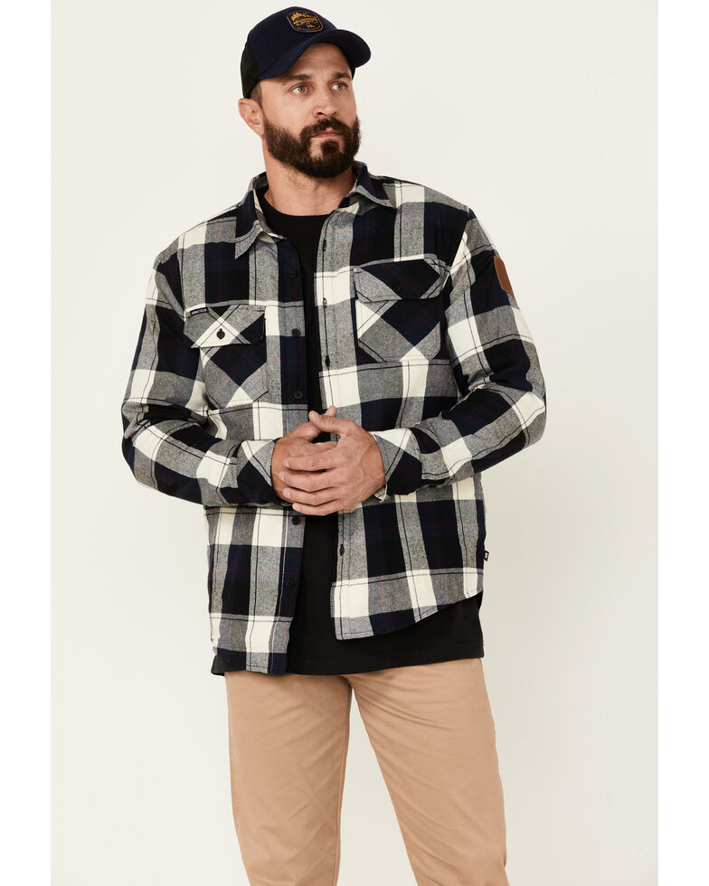 Howitzer Men's Navy & Cream Battalion Sherpa-Lined Long Sleeve Button-Down Flannel Shirt , Navy, hi-res