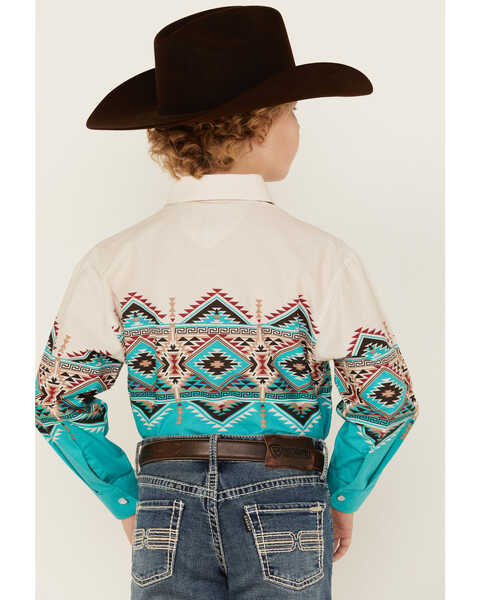 Image #4 - Panhandle Boys' Border Print Long Sleeve Pearl Snap Western Shirt, Tan, hi-res