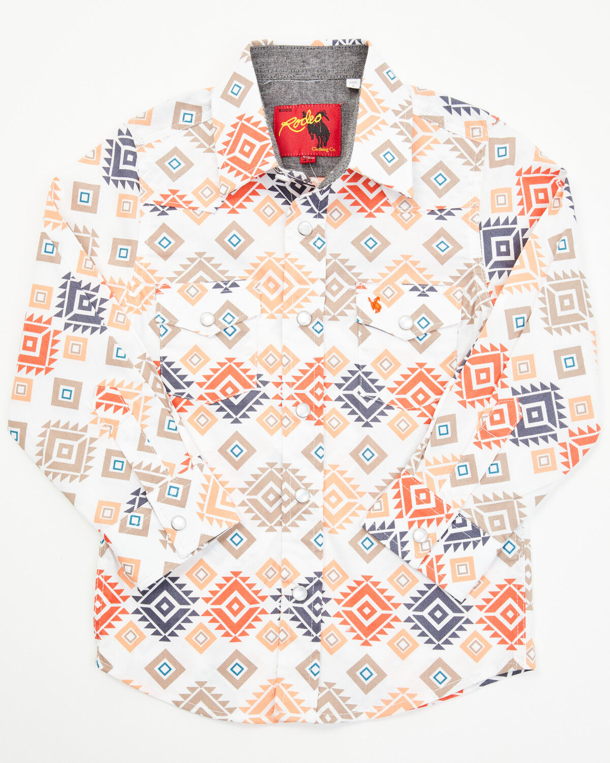 Image #1 - Rodeo Clothing Little Boys' Geo Print Long Sleeve Snap Western Shirt, White, hi-res