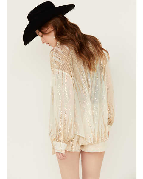Image #4 - GeeGee Women's Sequins Long Sleeve Button-Down Top , Cream, hi-res
