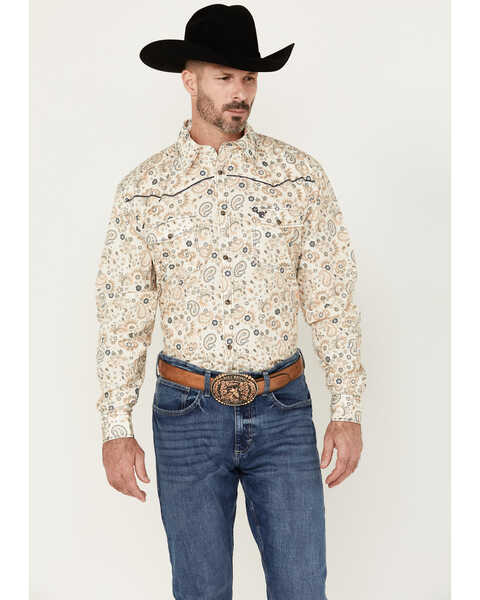 Cowboy Hardware Men's Mosaic Paisley Print Long Sleeve Snap Western Shirt, Cream, hi-res