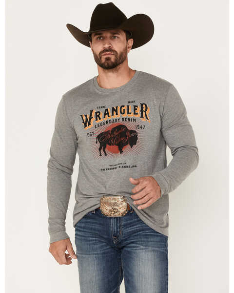 Wrangler Men's Buffalo Logo Graphic Long Sleeve T-Shirt, Grey, hi-res