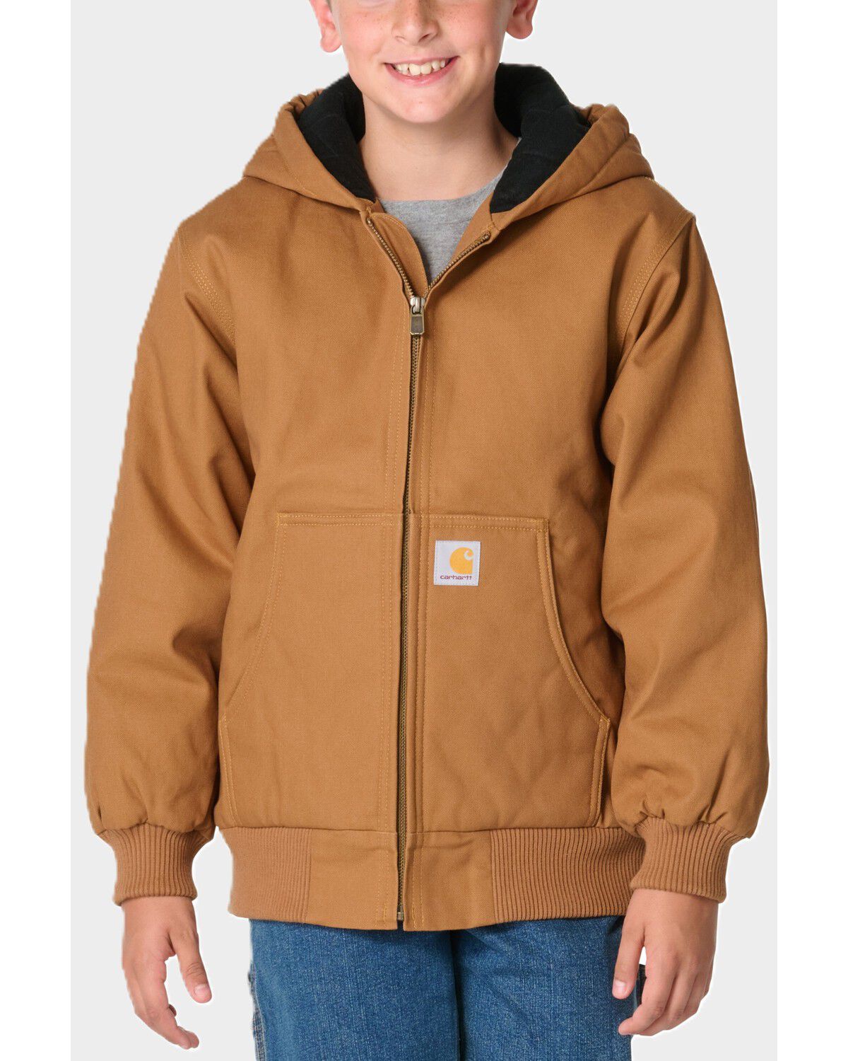 Carhartt Boys' Canvas Insulated Hooded Active Jacket, Brown, hi-res